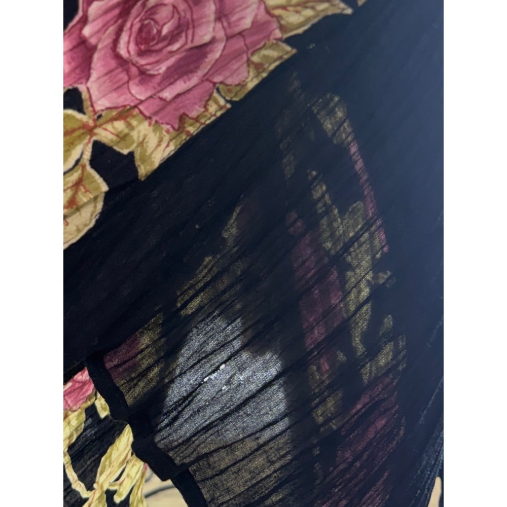Vintage 90s Y2K Starina Floral Pleated Maxi Dress Black Pink Rose Romantic Med - Picture 10 of 10